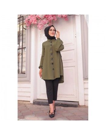 Tunique Chemise ample fermeture boutons pour femme (Vêtement Mastour Hijab) - Couleur kaki 