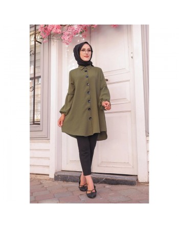 Tunique Chemise ample fermeture boutons pour femme (Vêtement Mastour Hijab) - Couleur kaki 