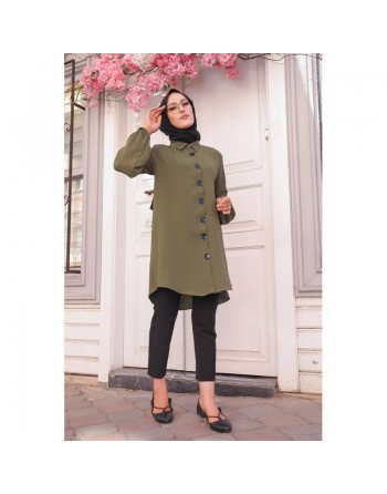 Tunique Chemise ample fermeture boutons pour femme (Vêtement Mastour Hijab) - Couleur kaki 