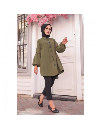Tunique Chemise ample fermeture boutons pour femme (Vêtement Mastour Hijab) - Couleur kaki 