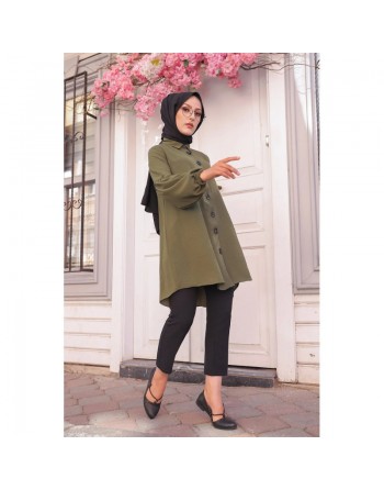 Tunique Chemise ample fermeture boutons pour femme (Vêtement Mastour Hijab) - Couleur kaki 