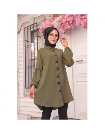 Tunique Chemise ample fermeture boutons pour femme (Vêtement Mastour Hijab) - Couleur kaki 
