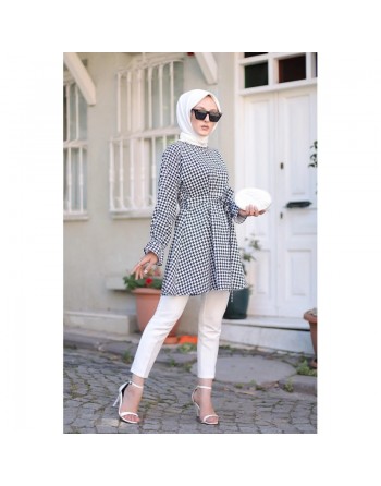 Tunique noire et blanche avec ceinture assortie (Boutique Prêt-à-porter Hijab et Femme musulmane) 