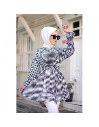 Tunique noire et blanche avec ceinture assortie (Boutique Prêt-à-porter Hijab et Femme musulmane) 