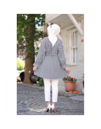 Tunique noire et blanche avec ceinture assortie (Boutique Prêt-à-porter Hijab et Femme musulmane) 
