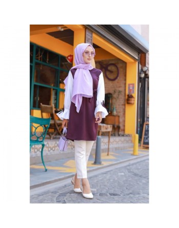 Tunique à volants (Vetement pudique femme voilée) - Couleur violet et blanc 