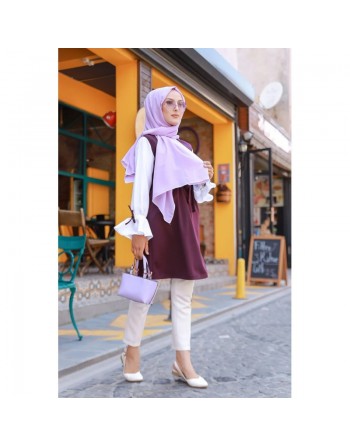 Tunique à volants (Vetement pudique femme voilée) - Couleur violet et blanc 