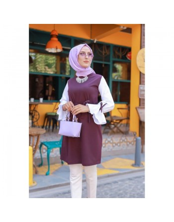Tunique à volants (Vetement pudique femme voilée) - Couleur violet et blanc 
