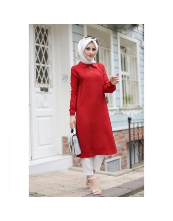 Tunique longue (Vetement Hijab pour femme voilée) - Couleur rouge bordeaux 