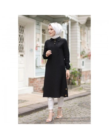 Tunique longue (Vetements Hijab pour femmes voilées) - Couleur noir 