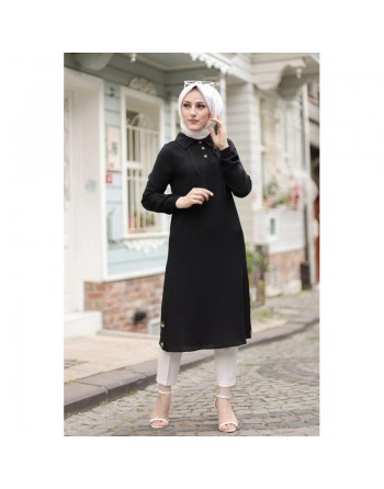 Tunique longue (Vetements Hijab pour femmes voilées) - Couleur noir 
