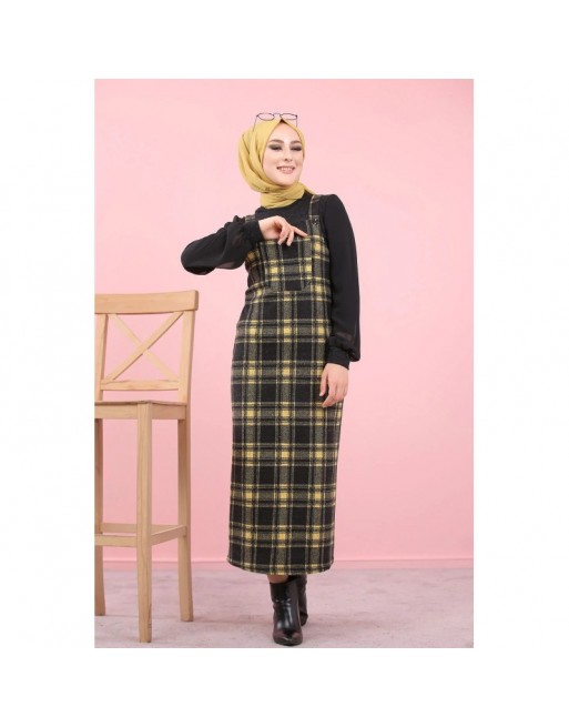 Robe Salopette à carreaux (Tenue Hijab Saion Automne-Hiver pour femme voilee) - Couleur Jaune et noir Robe Salopette à carreaux (Tenue Hijab Saion Automne-Hiver pour femme voilee) - Couleur Jaune et noir
