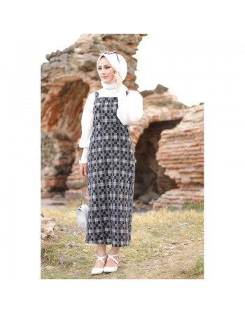 Combinaison-Salopette à carreaux de couleur noir et blanc (Tenue Hijab pour femme voilée) 