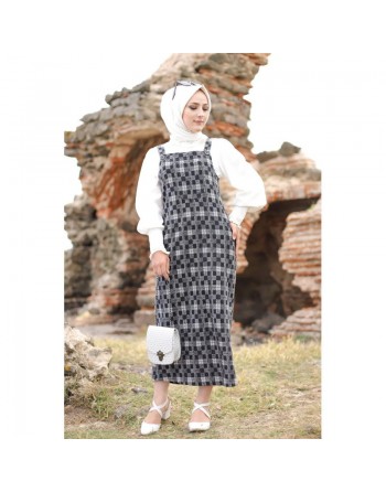 Combinaison-Salopette à carreaux de couleur noir et blanc (Tenue Hijab pour femme voilée) 
