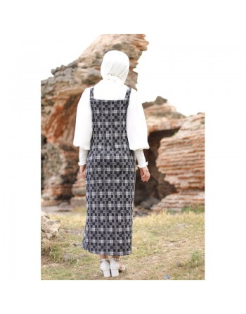 Combinaison-Salopette à carreaux de couleur noir et blanc (Tenue Hijab pour femme voilée) 
