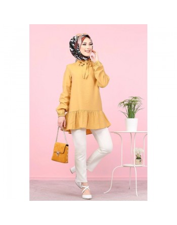 Tunique à volant (Vetement tendance femme voilée) - Couleur Jaune moutarde 