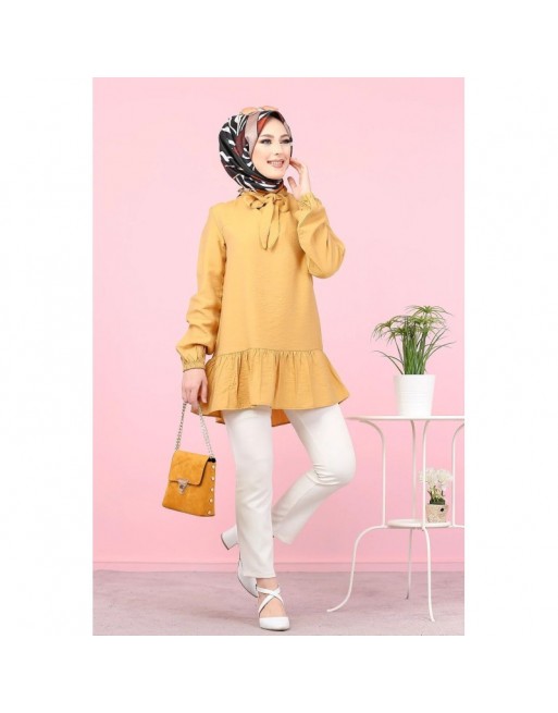 Tunique à volant (Vetement tendance femme voilée) - Couleur Jaune moutarde Tunique à volant (Vetement tendance femme voilée) - Couleur Jaune moutarde