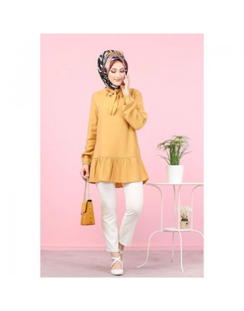 Tunique à volant (Vetement tendance femme voilée) - Couleur Jaune moutarde 