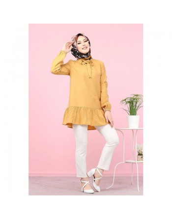 Tunique à volant (Vetement tendance femme voilée) - Couleur Jaune moutarde 