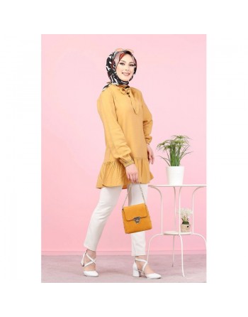 Tunique à volant (Vetement tendance femme voilée) - Couleur Jaune moutarde 