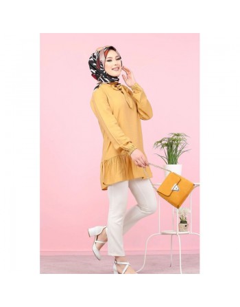 Tunique à volant (Vetement tendance femme voilée) - Couleur Jaune moutarde 