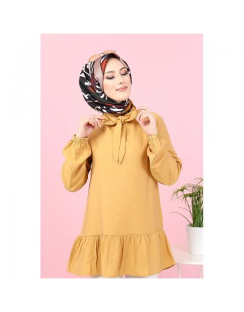 Tunique à volant (Vetement tendance femme voilée) - Couleur Jaune moutarde 