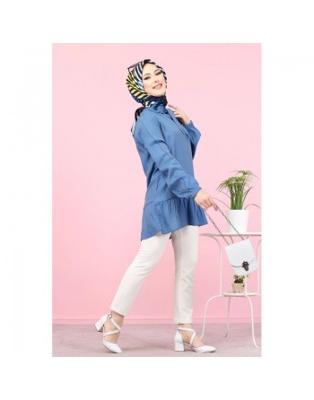 Tunique à volant (Vetement tendance femme voilée) - Couleur bleu indigo 