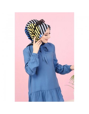 Tunique à volant (Vetement tendance femme voilée) - Couleur bleu indigo 