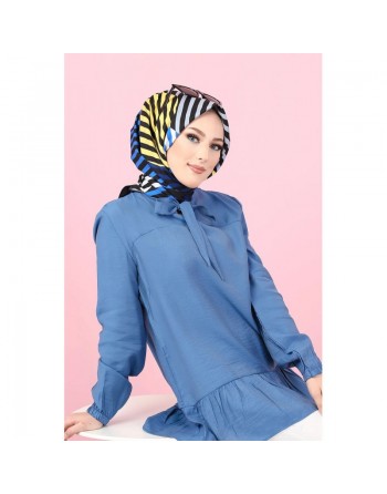 Tunique à volant (Vetement tendance femme voilée) - Couleur bleu indigo 
