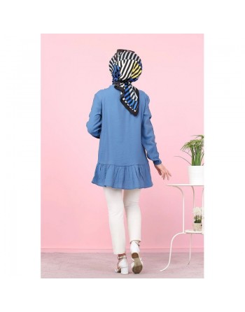 Tunique à volant (Vetement tendance femme voilée) - Couleur bleu indigo 