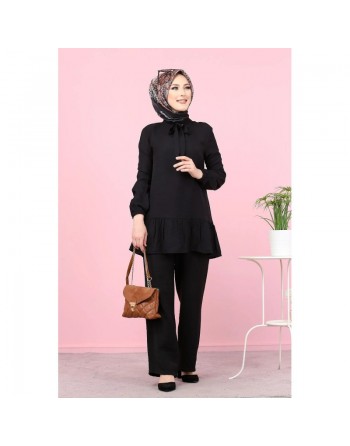 Tunique style habillé (Vetement chic femme voilée) - Couleur noir 