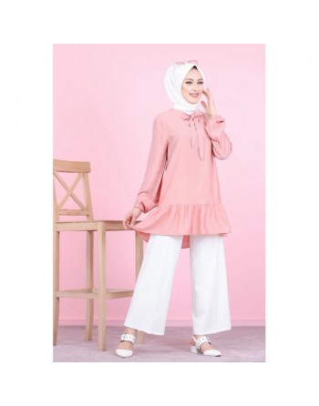 Tunique à volant (Vêtement chic femme voilée) - Couleur rose 