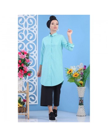 Chemise-tunique casual longue évasée pour femme - Couleur Vert d'eau - Marque Amelis Paris 