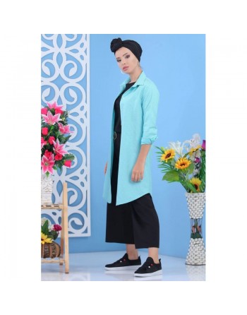 Chemise-tunique casual longue évasée pour femme - Couleur Vert d'eau - Marque Amelis Paris 