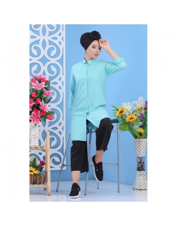 Chemise-tunique casual longue évasée pour femme - Couleur Vert d'eau - Marque Amelis Paris 