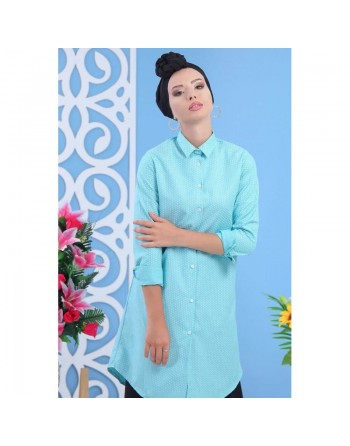 Chemise-tunique casual longue évasée pour femme - Couleur Vert d'eau - Marque Amelis Paris 
