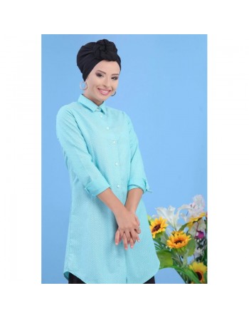 Chemise-tunique casual longue évasée pour femme - Couleur Vert d'eau - Marque Amelis Paris 