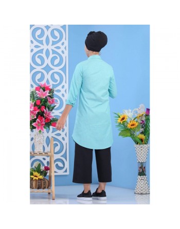 Chemise-tunique casual longue évasée pour femme - Couleur Vert d'eau - Marque Amelis Paris 