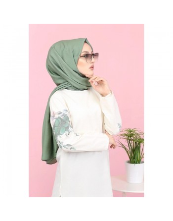 Tunique écru avec motifs fleuris vert amande 