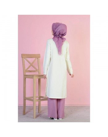 Tunique longue imprimée grandes fleurs mauves (Vetement hijab en ligne) 