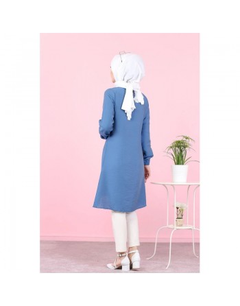 Tunique ample évasée boutonnée pour femme (Tenue Mastoura pour Hijab) - Couleur Bleu indigo 