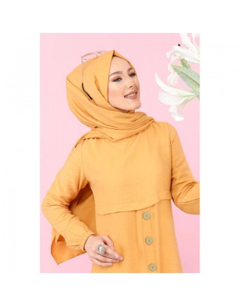 Tunique ample évasée boutonnée pour femme (Vetement Mastour pour Hijab) - Couleur Jaune moutarde 