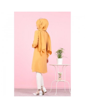 Tunique ample évasée boutonnée pour femme (Vetement Mastour pour Hijab) - Couleur Jaune moutarde 