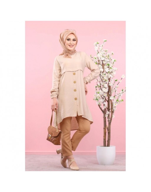 Tunique élégante large boutonnée (Tenue Hijab & Mastour pour femme voilée) - Couleur Beige Tunique élégante large boutonnée (Tenue Hijab & Mastour pour femme voilée) - Couleur Beige