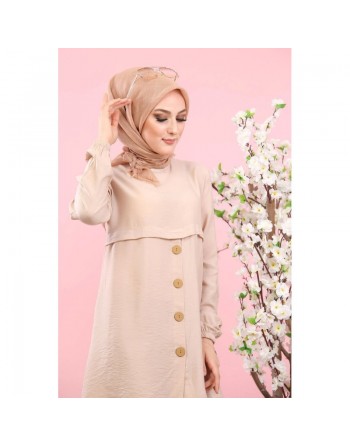 Tunique élégante large boutonnée (Tenue Hijab & Mastour pour femme voilée) - Couleur Beige 