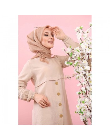 Tunique élégante large boutonnée (Tenue Hijab & Mastour pour femme voilée) - Couleur Beige 
