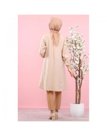 Tunique élégante large boutonnée (Tenue Hijab & Mastour pour femme voilée) - Couleur Beige 