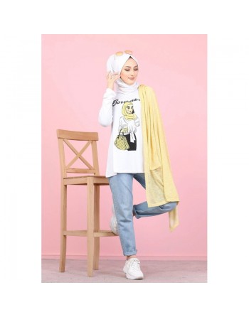 Tunique T-Shirt "illustration hijab" manches longues + Gilet-Cardigan assorti (Mode musulmane pour jeune femme voilée) -... 