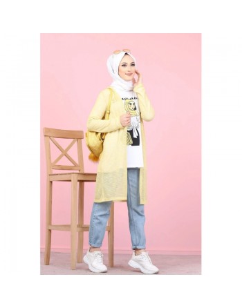 Tunique T-Shirt "illustration hijab" manches longues + Gilet-Cardigan assorti (Mode musulmane pour jeune femme voilée) -... 