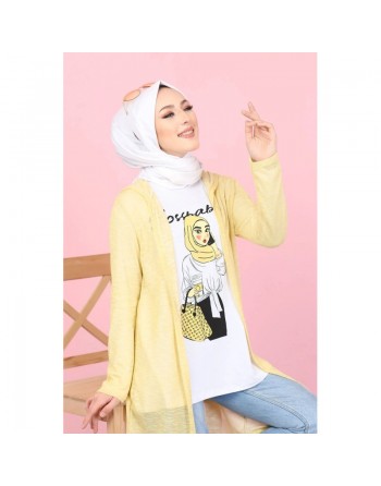 Tunique T-Shirt "illustration hijab" manches longues + Gilet-Cardigan assorti (Mode musulmane pour jeune femme voilée) -... 